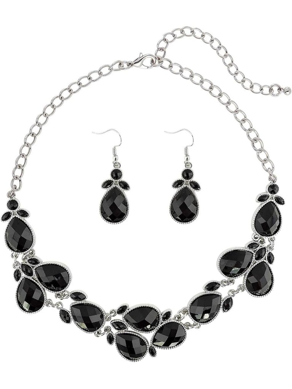 Women's Dark Black Water Drop Collar Necklace Earrings Set Statement Jewelry